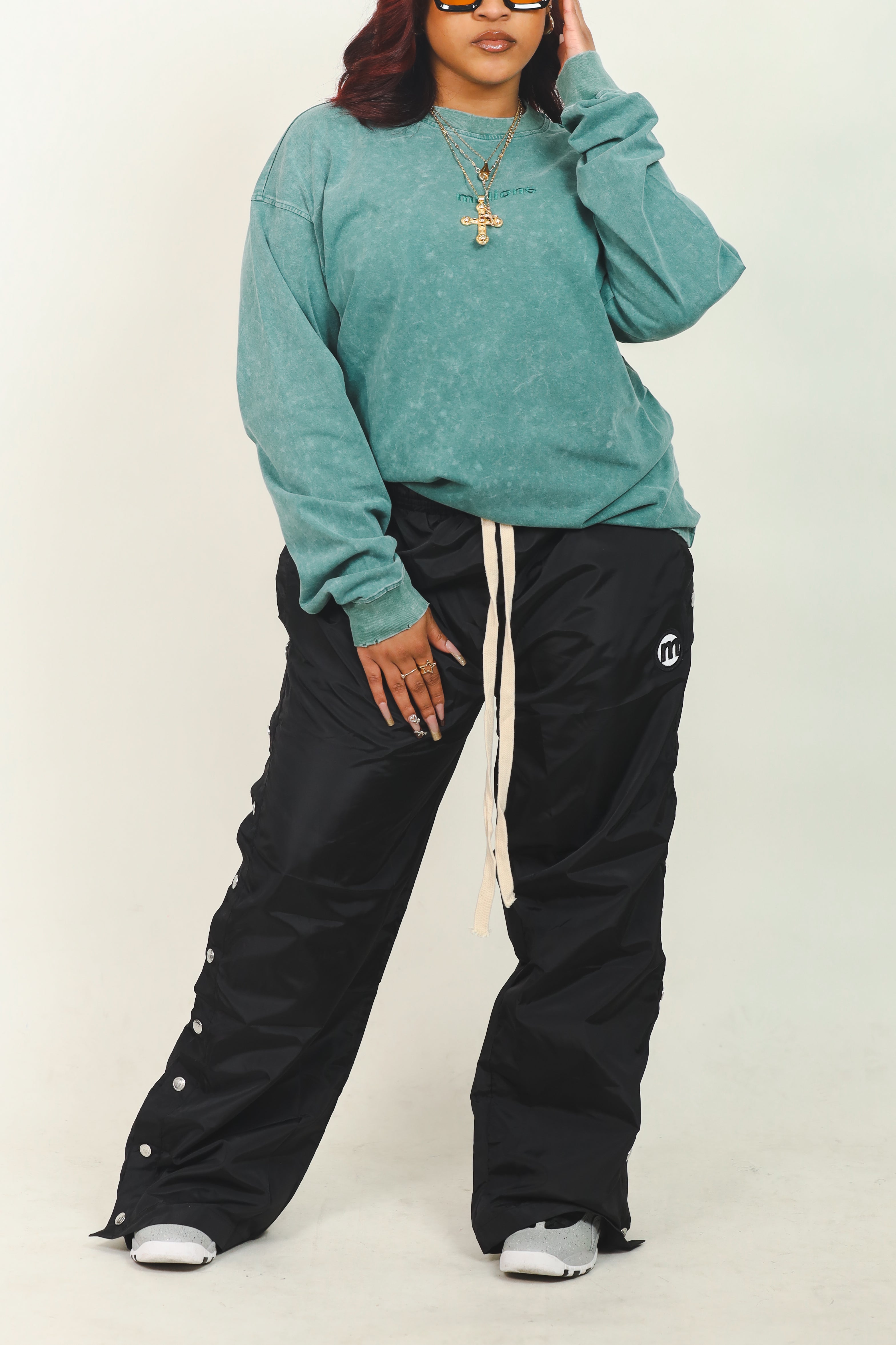 SIDE SNAP DOUBLE M NYLON PANTS *Ready to Ship*