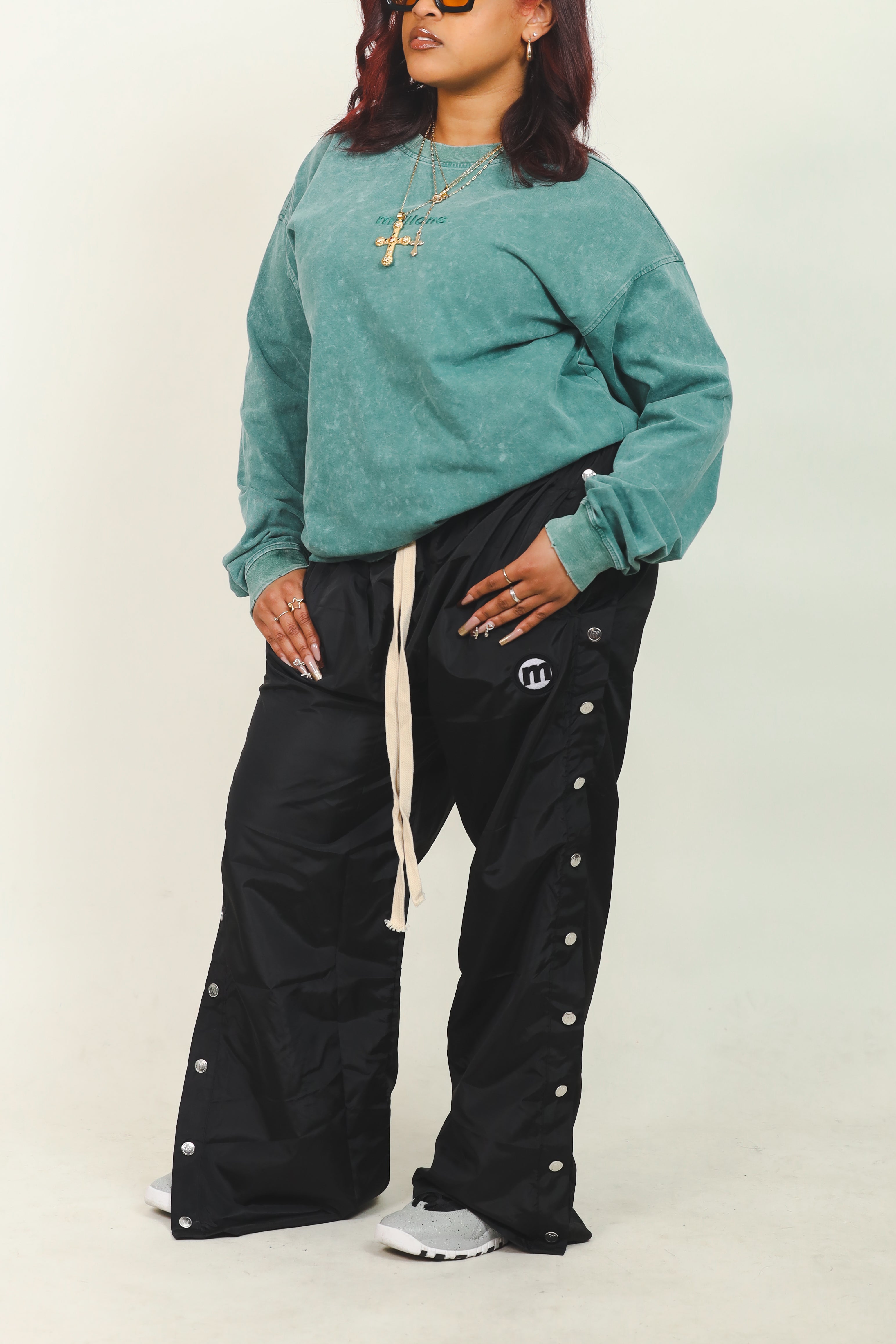SIDE SNAP DOUBLE M NYLON PANTS *Ready to Ship*